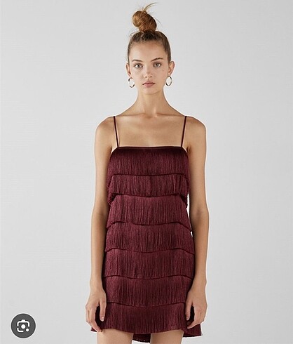 xs Beden bordo Renk Bershka marka parti elbisesi