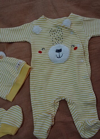 3 Ay Beden sarı Renk Unisex tulum eldiven şapka set