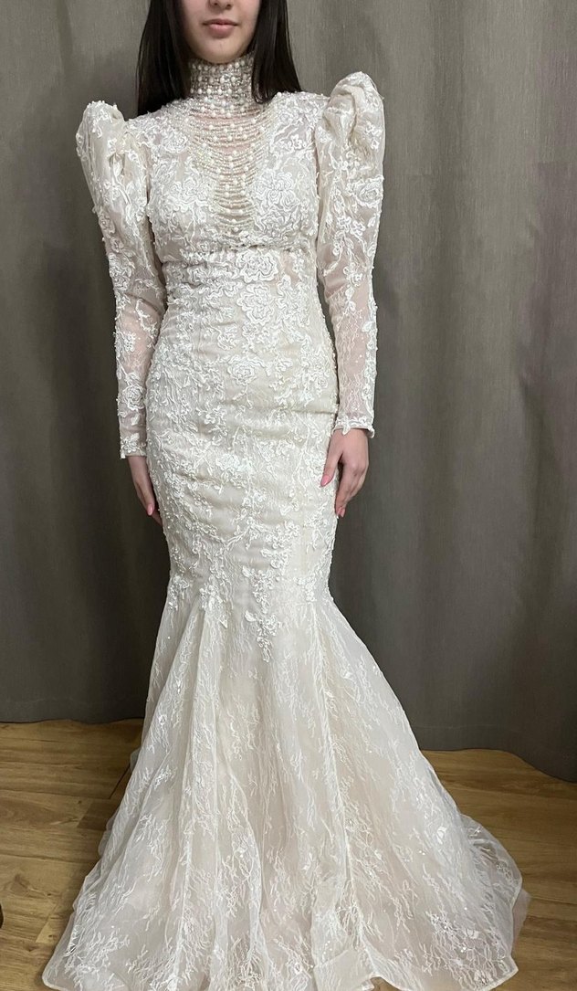 Dantel İşlemeli Balık Model Beyaz Gelinlik - Görsel 2