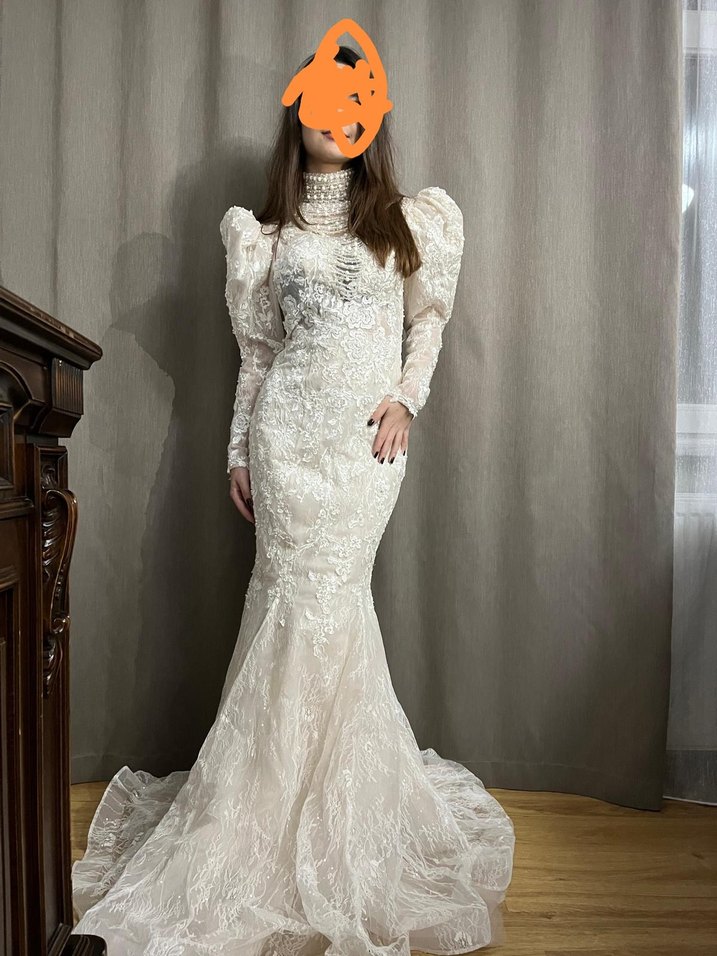 Dantel İşlemeli Balık Model Beyaz Gelinlik - Görsel 3