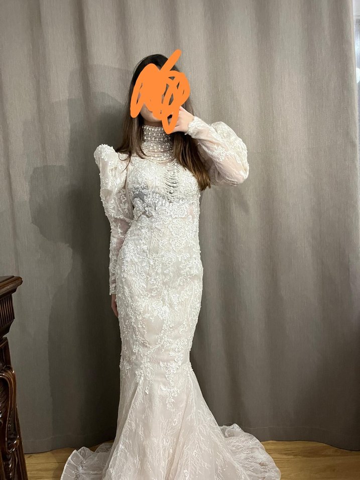 Dantel İşlemeli Balık Model Beyaz Gelinlik - Görsel 4