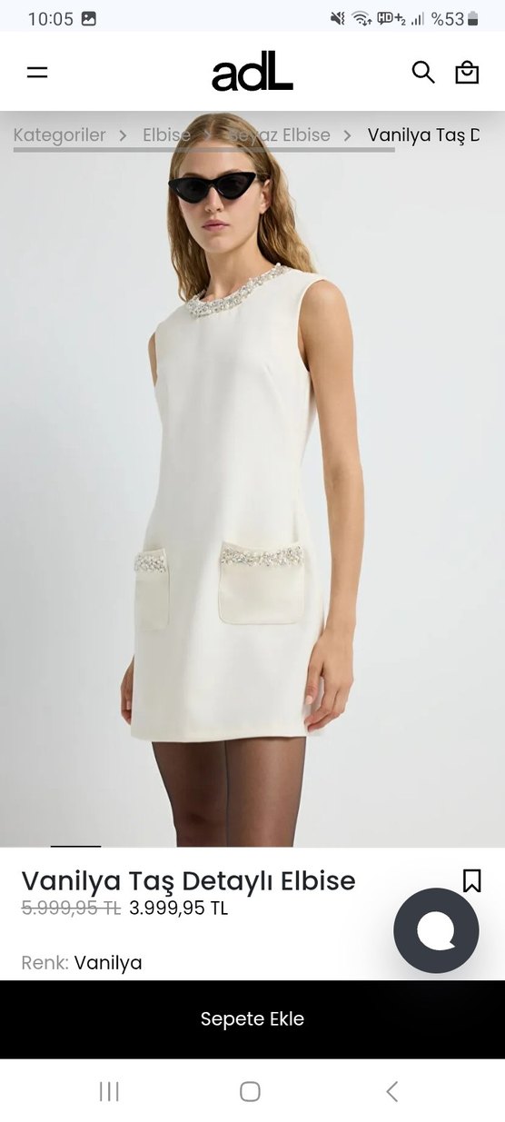 ADL Beyaz Taş Detaylı Mini Elbise - Görsel 2