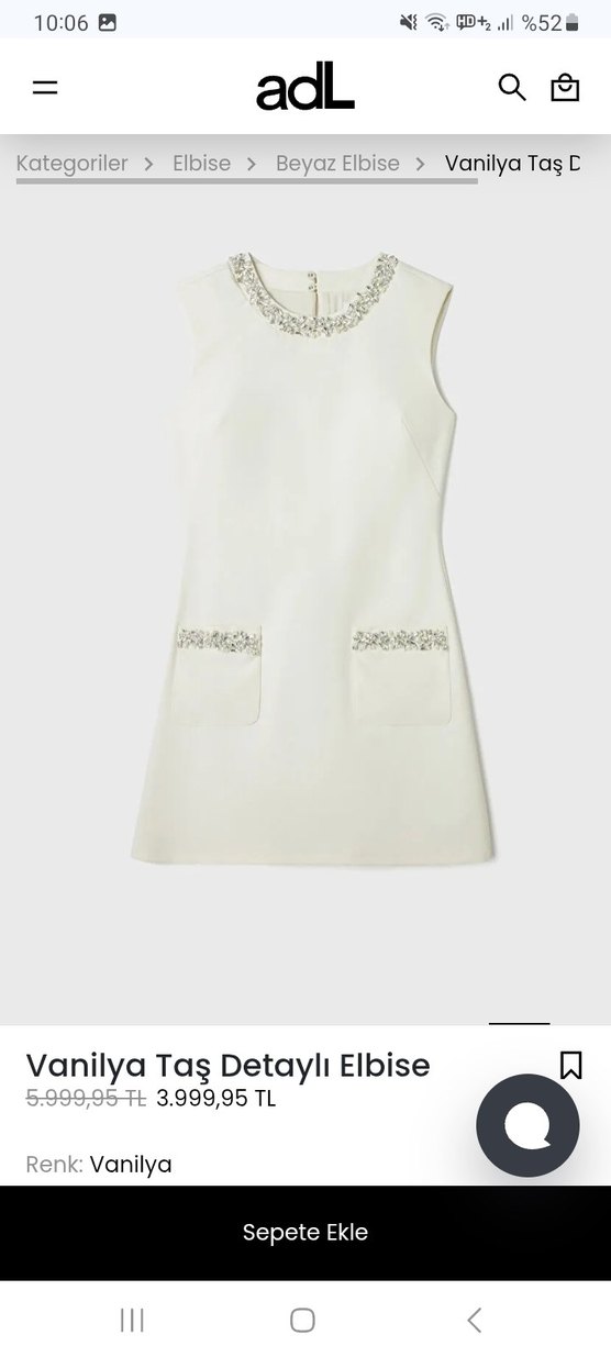 ADL Beyaz Taş Detaylı Mini Elbise - Görsel 4