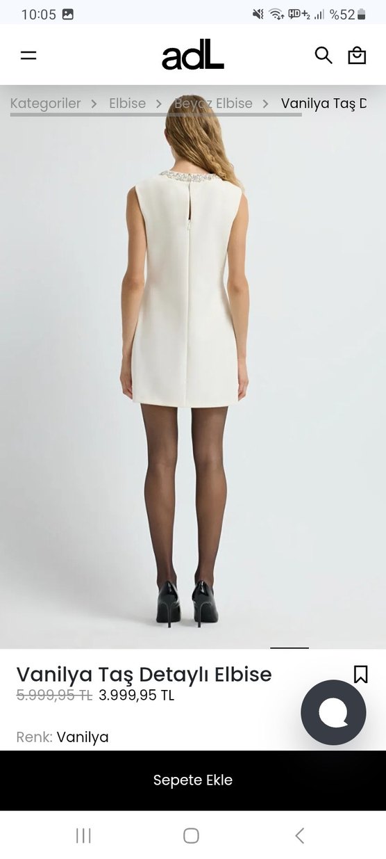 ADL Beyaz Taş Detaylı Mini Elbise - Görsel 3