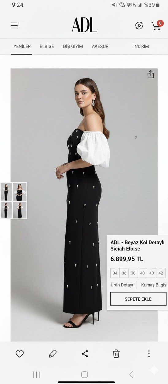 ADL Siyah Beyaz Kol Detaylı Straplez Uzun Elbise - Görsel 2