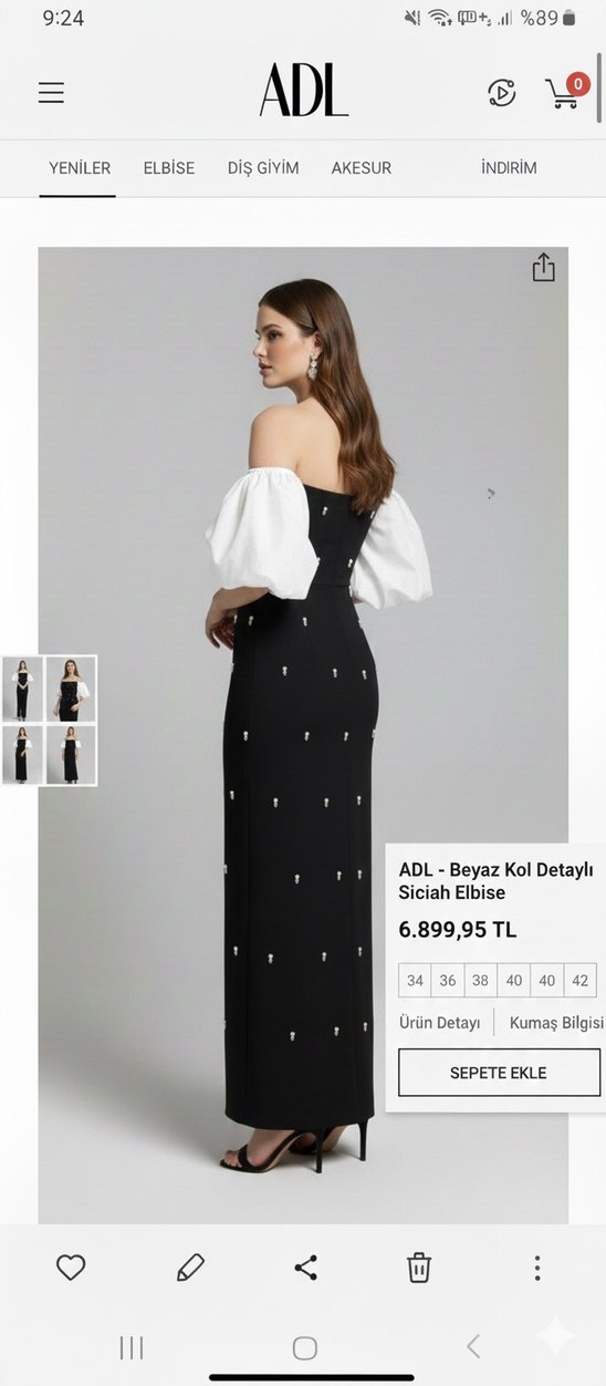 ADL Siyah Beyaz Kol Detaylı Straplez Uzun Elbise - Görsel 3