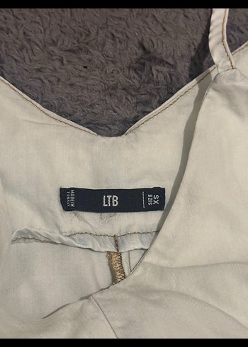 LTB LTB Buz Mavisi Keten V Yakalı Midi Elbise