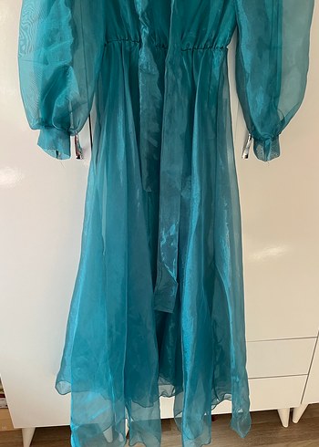 Turkuaz Parlak Uzun Kollu Gotik Elbise - Görsel 2