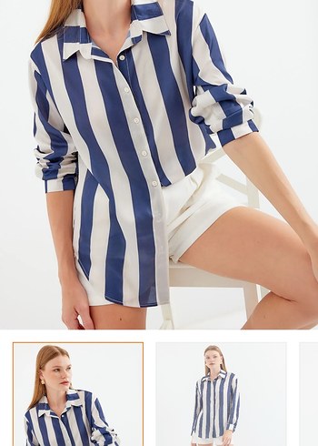 Mavi Çizgili Kadın Gömlek - Görsel 2