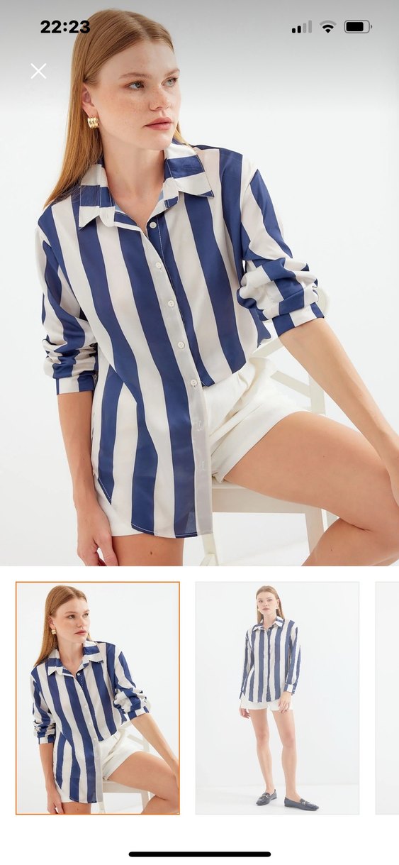 Mavi Çizgili Kadın Gömlek - Görsel 2