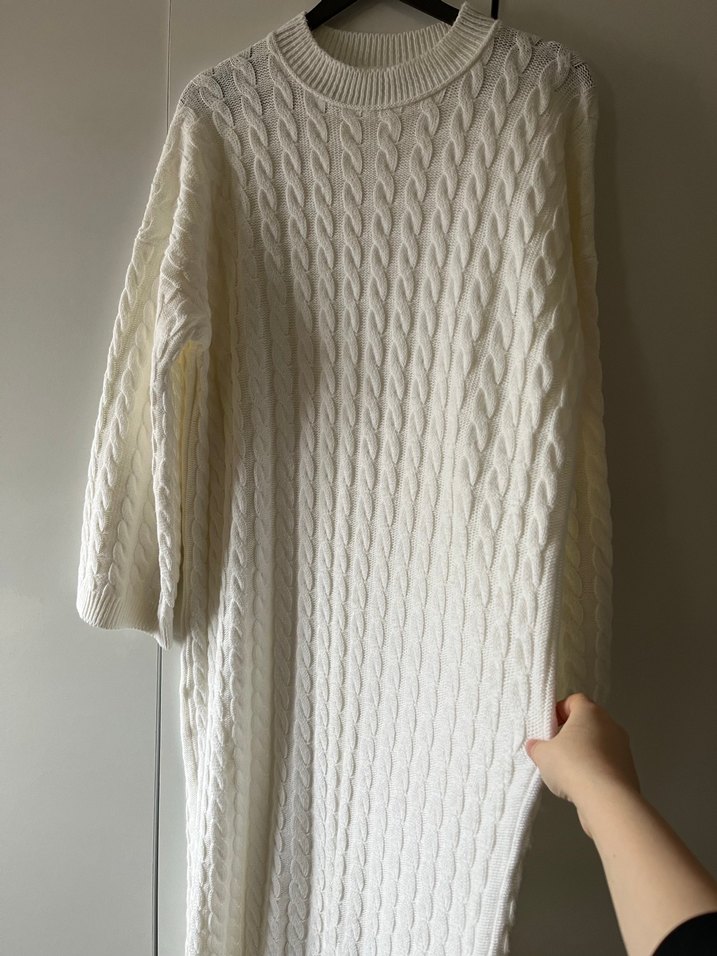 Beyaz Uzun Triko Elbise - Görsel 4