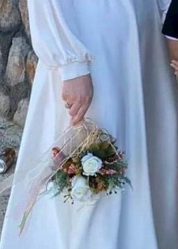 Beyaz Uzun V Yaka Bohem elbise - Görsel 2