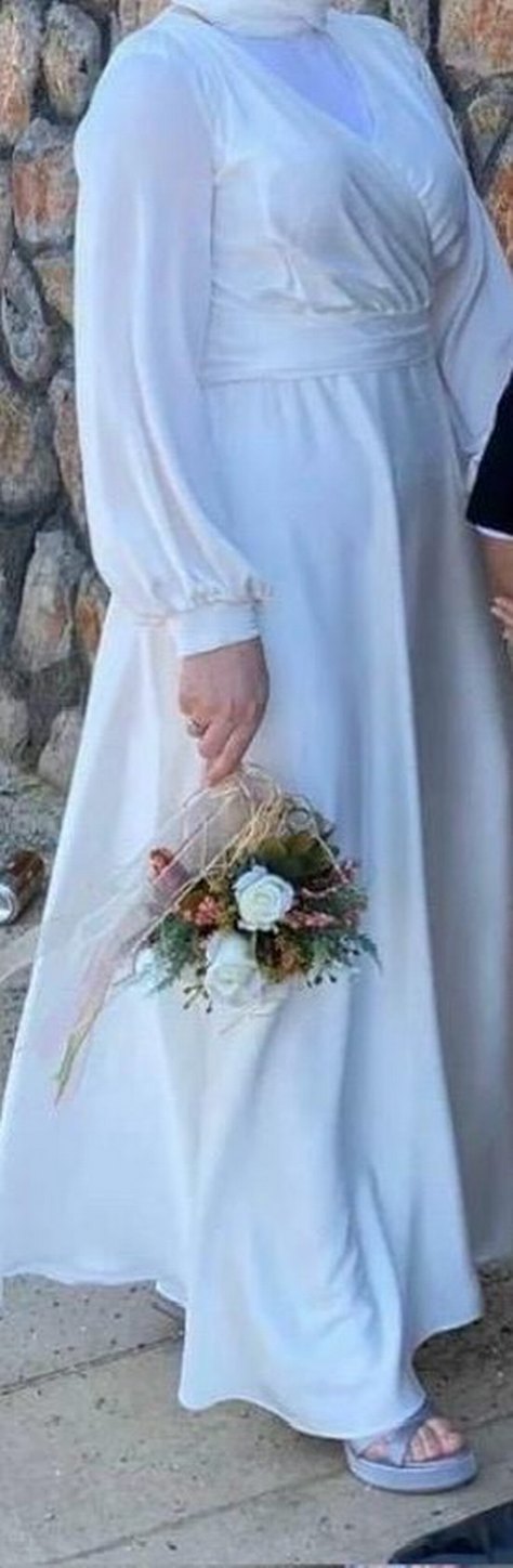 Beyaz Uzun V Yaka Bohem elbise - Görsel 2