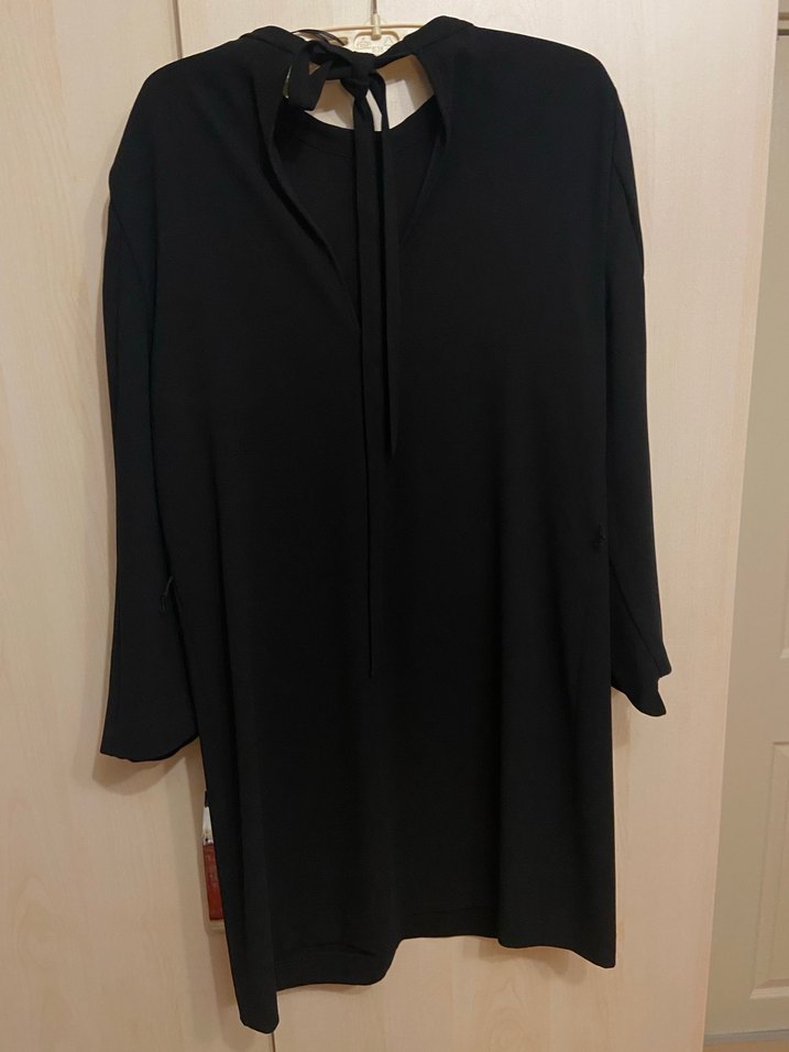 Siyah Uzun Kollu Gevşek Kesim Kadın Elbise - Görsel 3