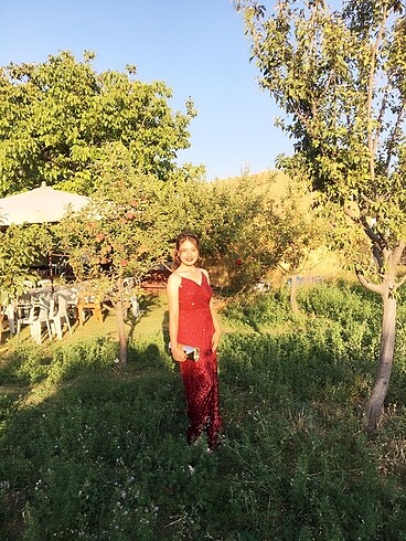 m Beden bordo Renk Kırmızı Payetli Elbise