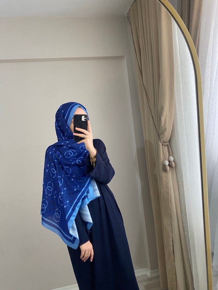 Kadın Lacivert Bohem Tarzı Drapeli Şal - Görsel 3