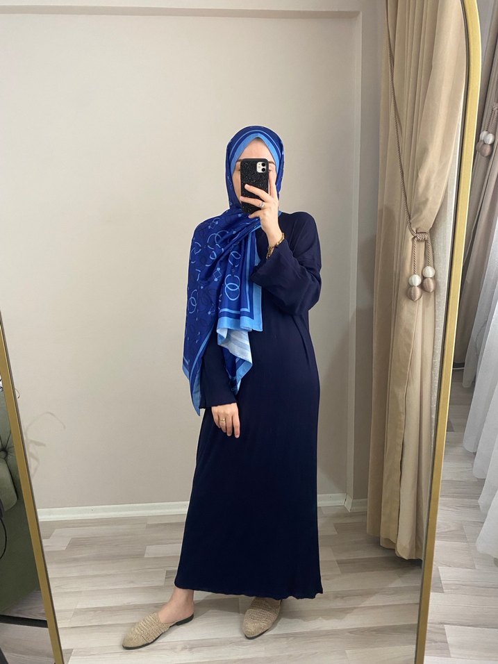 Kadın Lacivert Bohem Tarzı Drapeli Şal - Görsel 4