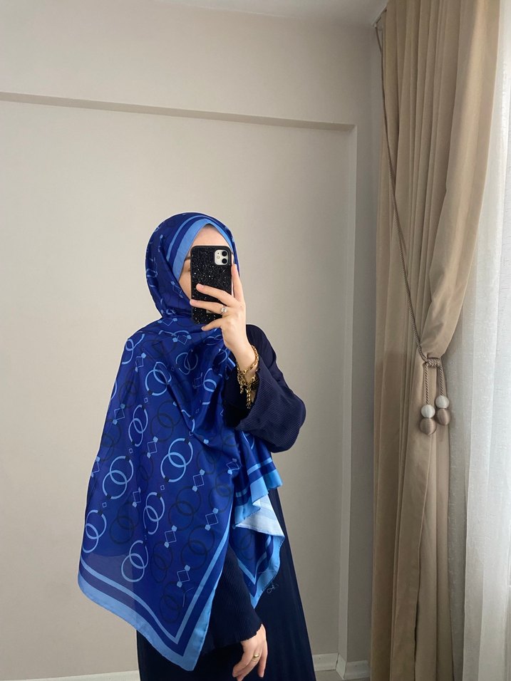 Kadın Lacivert Bohem Tarzı Drapeli Şal - Görsel 2