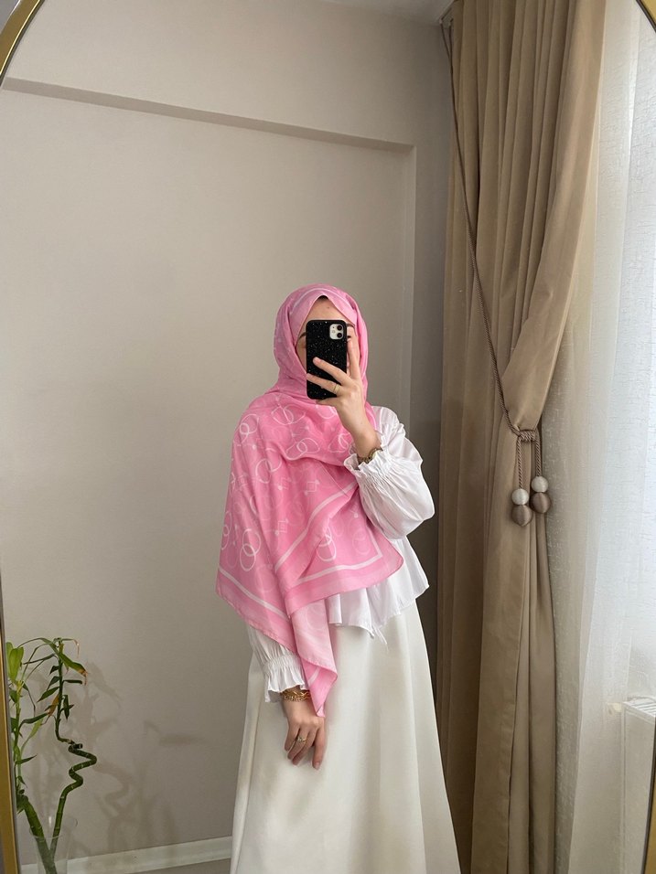 Drapeli Pembe Kadın Şal - Görsel 3