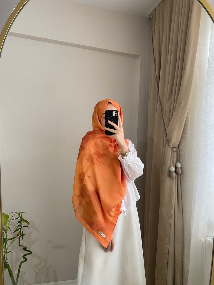 Kadın Camel Renkli İpek Dokulu Şal - Görsel 4