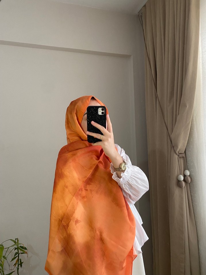 Kadın Camel Renkli İpek Dokulu Şal - Görsel 3