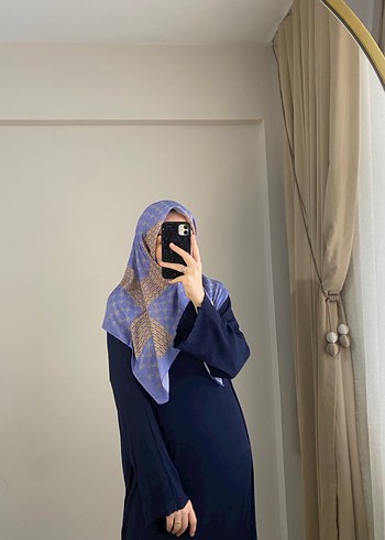 Kadın Mavi pamuklu Soft  Drapeli Eşarp - Görsel 5