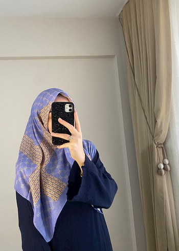 Kadın Mavi pamuklu Soft  Drapeli Eşarp - Görsel 4