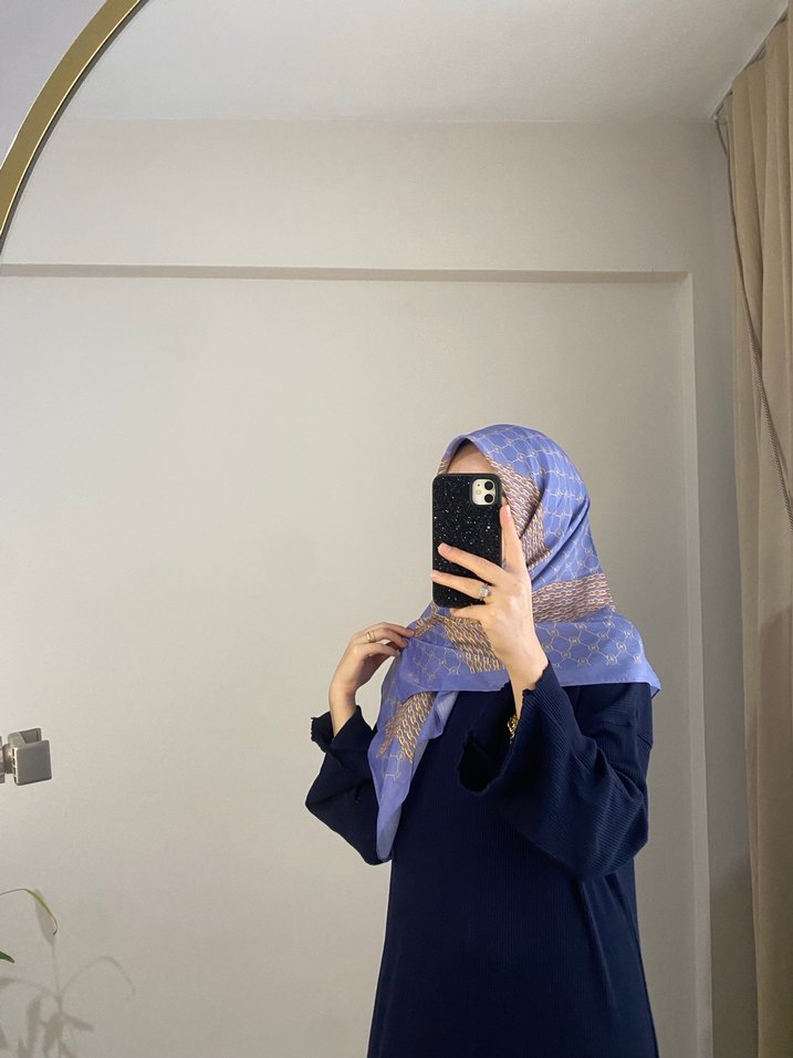 Kadın Mavi pamuklu Soft  Drapeli Eşarp - Görsel 2