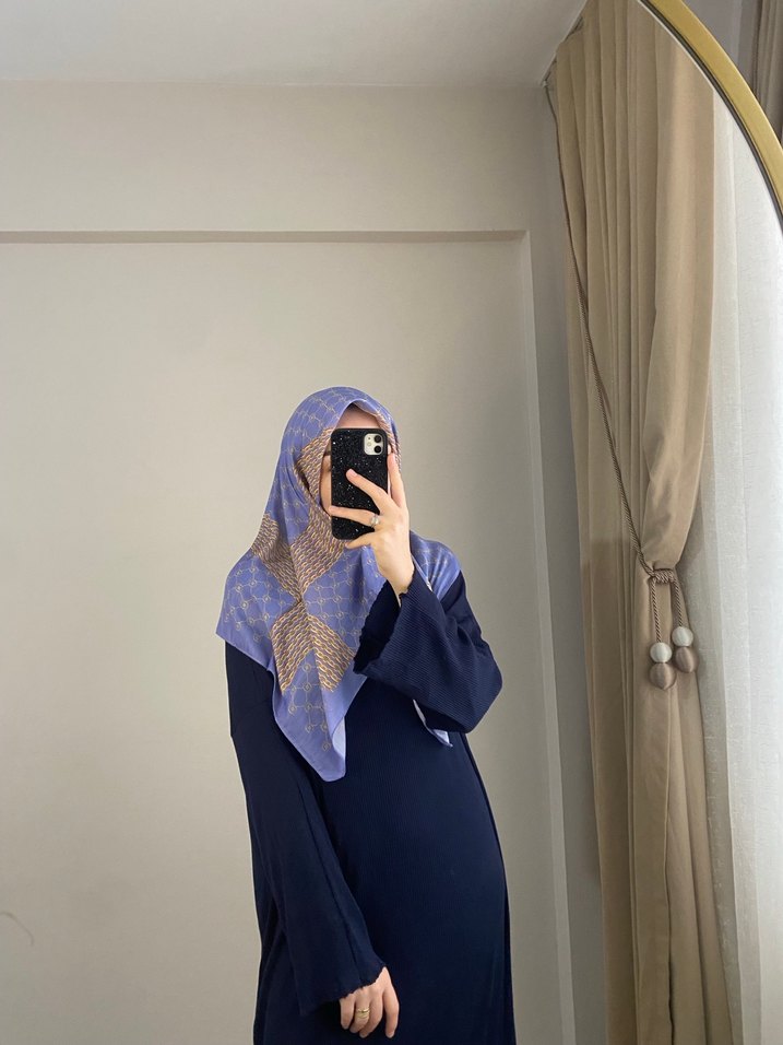 Kadın Mavi pamuklu Soft  Drapeli Eşarp - Görsel 5