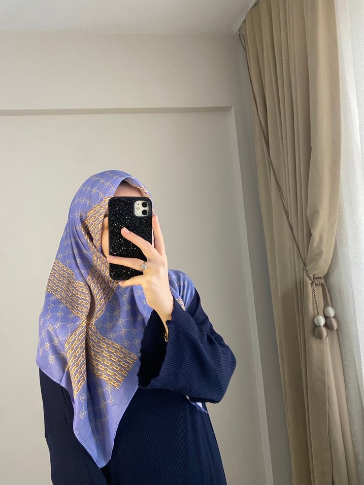 Kadın Mavi pamuklu Soft  Drapeli Eşarp - Görsel 4