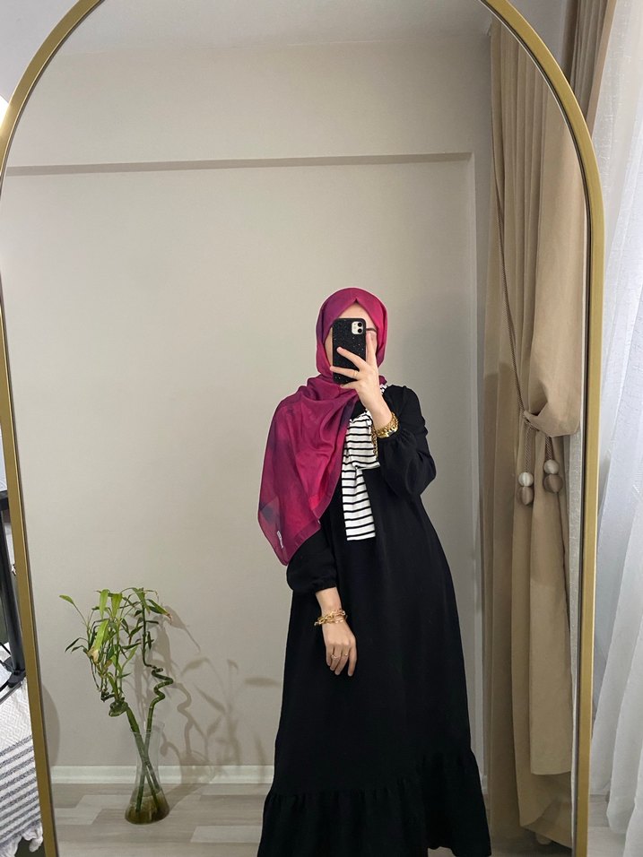 Siyahlı Pembeli pamuklu Soft Dökümlü Kadın Şal - Görsel 2