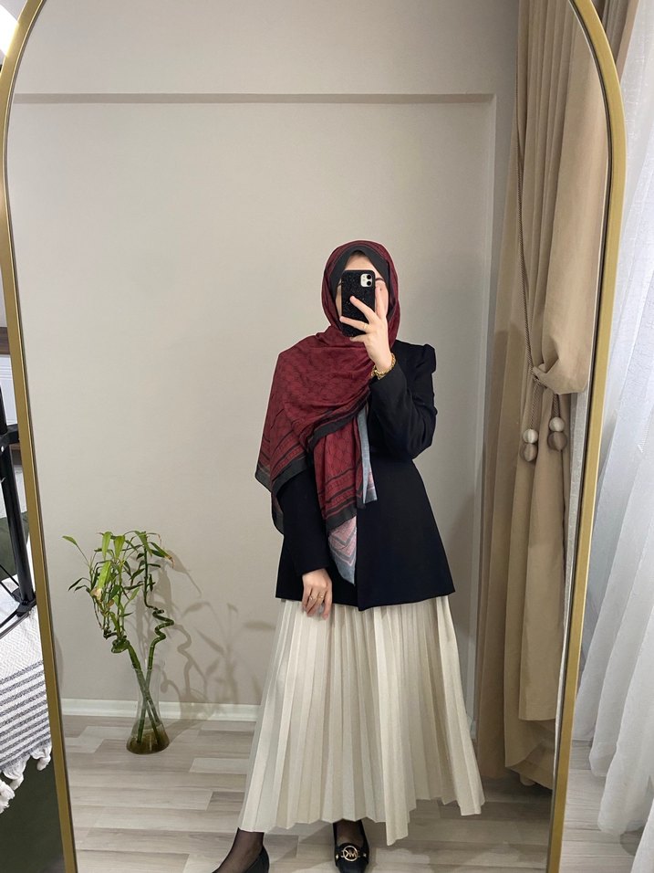 Bordo Drapeli Kadın Şal - Görsel 2