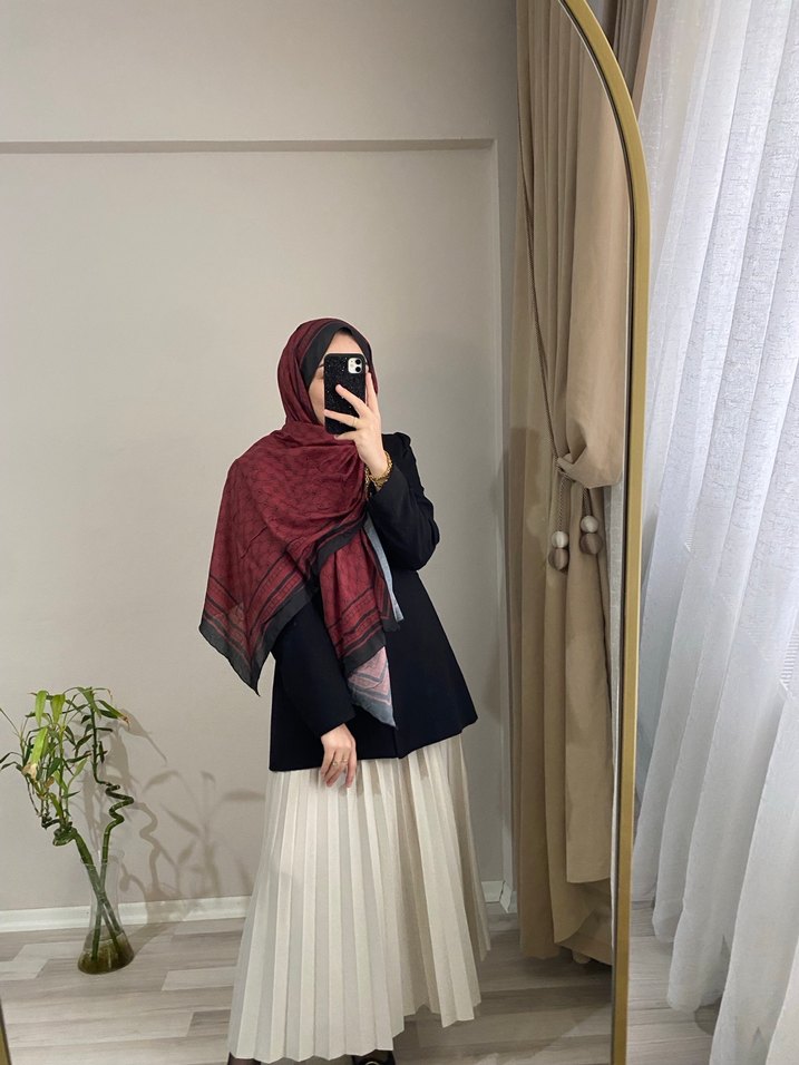 Bordo Drapeli Kadın Şal - Görsel 3
