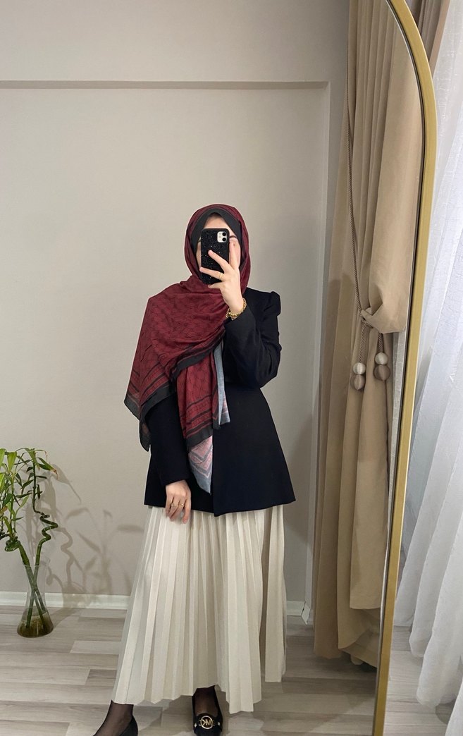 Bordo Drapeli Kadın Şal - Görsel 4