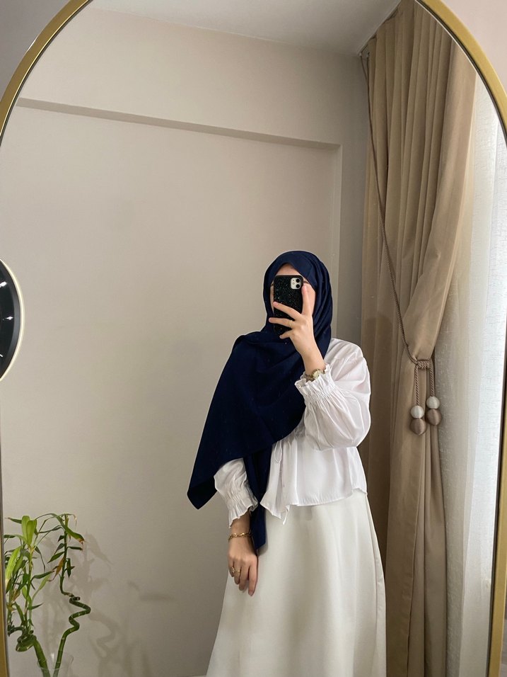 Lacivert Pamuklu Jakar Şal - Görsel 4