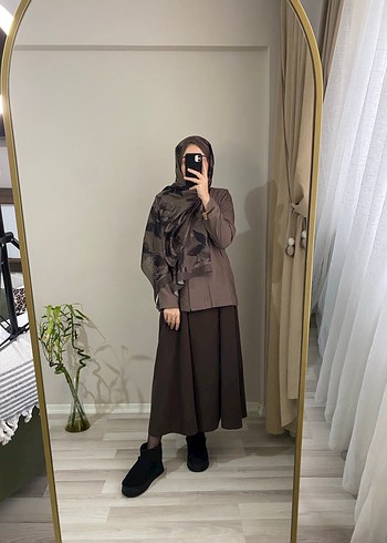 Kahverengi Drapeli Kadın Şal - Görsel 2