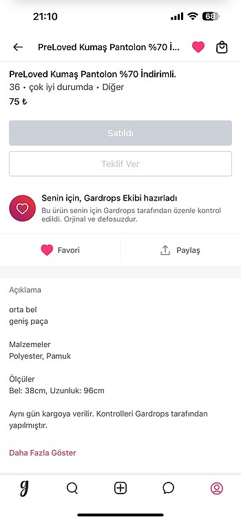 36 Beden Kumaş pantolon