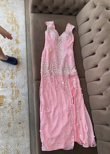 Pembe Uzun Payetli Abiye Elbise