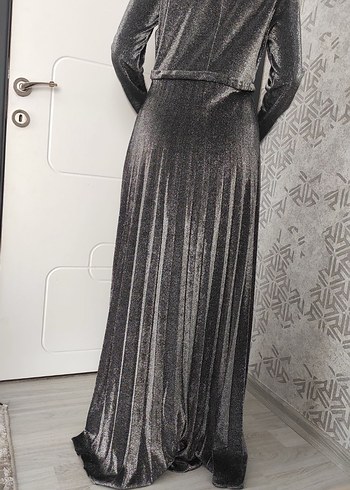 Gri Pilili Uzun Kadın Abiye Elbise - Görsel 4