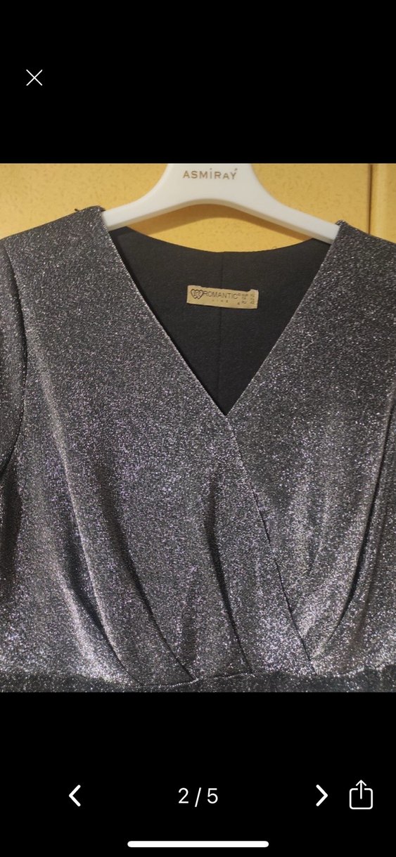 Gri Pilili Uzun Kadın Abiye Elbise - Görsel 2