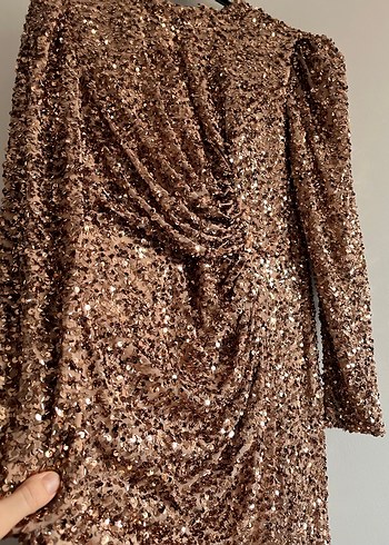 Drapeli Uzun Kollu  pul payet Uzun Elbise - Görsel 6