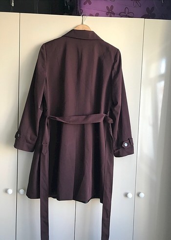 Bordo Kadın Uzun Kuşaklı Trençkot - Görsel 3