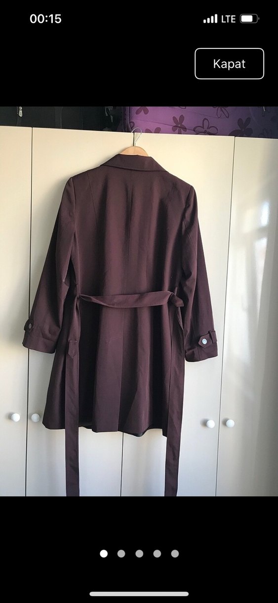 Bordo Kadın Uzun Kuşaklı Trençkot - Görsel 3