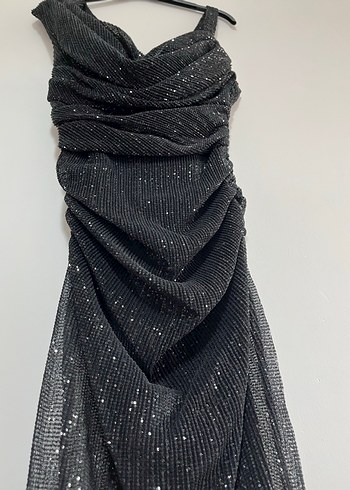 Drapeli Siyah Uzun İlmio Abiye Elbise - Görsel 6