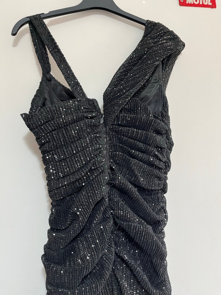 Drapeli Siyah Uzun İlmio Abiye Elbise - Görsel 4