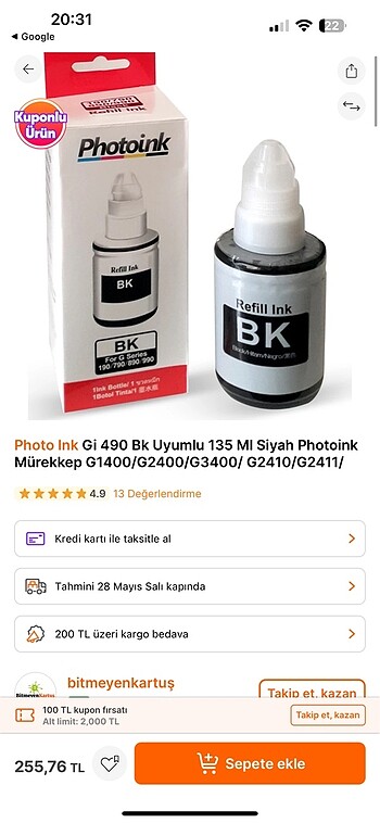  Beden Renk Yazıcı mürekkebi