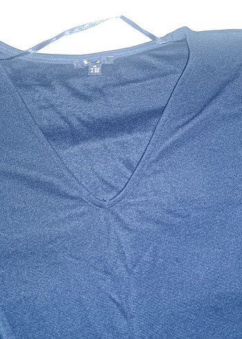 V Yaka Uzun Kollu Kadın Basic Tişört - Görsel 2