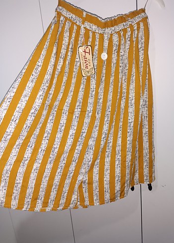 Sarı Bohem Düğmeli Mini Etek - Görsel 2