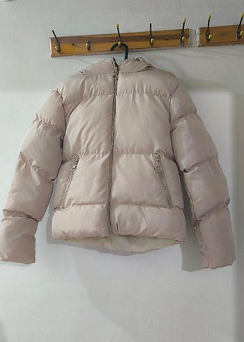 Bej Kadın Midi Mont, Yüksek Yakalı,fermuarlı mont