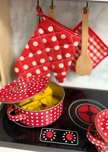 Kırmızı Kalp Desenli Mini Tencere Seti - Görsel 6